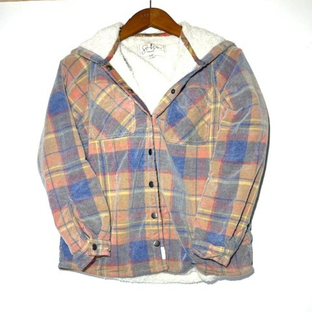 Soho Threads Pastel Plaid Snap Button Hooded Jacket Sz‎ S